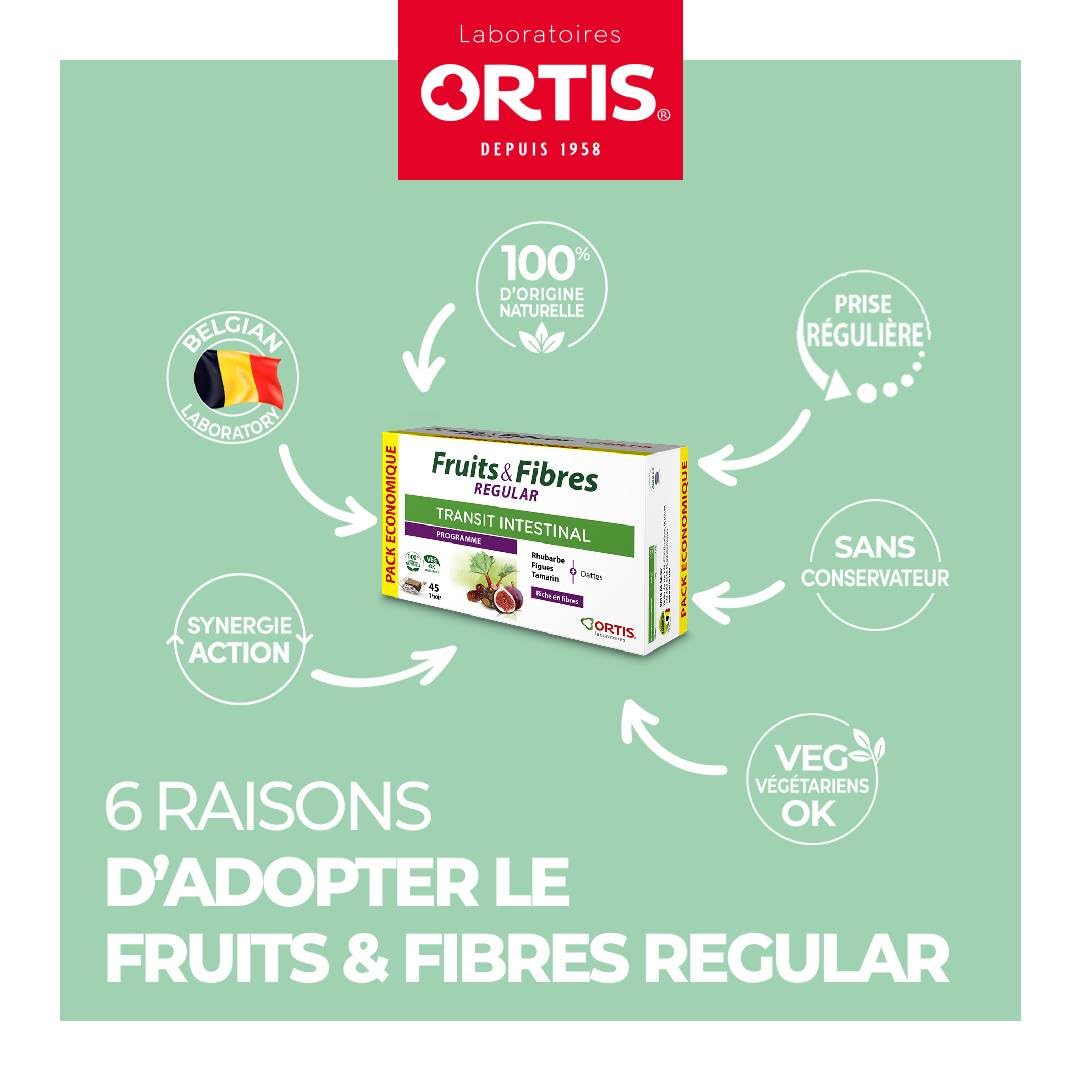 Ortis Fruits et Fibres Régulier 45 cubes tamarin et figue, expérience fruitée et riche.