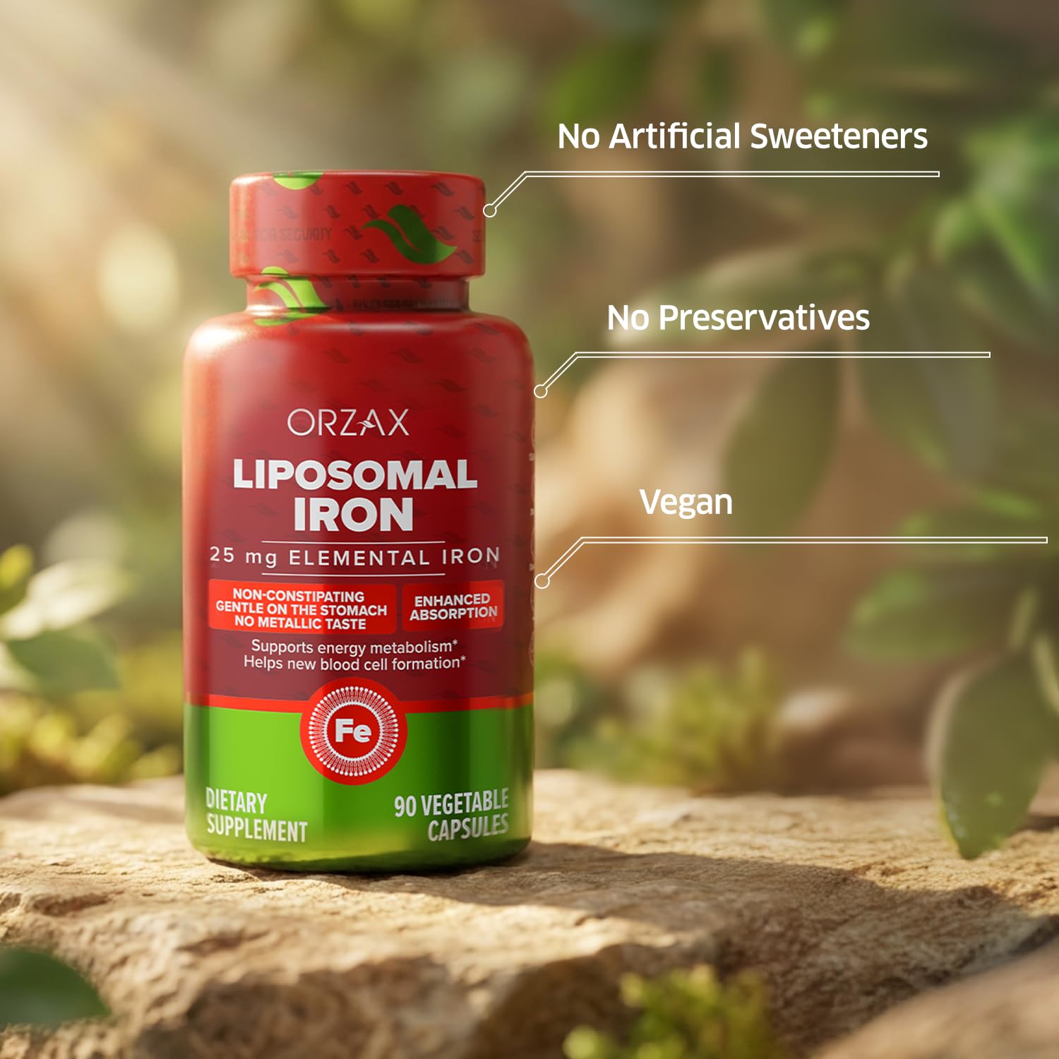 ORZAX Fer Liposomale 25 mg — étiquette claire et informative.