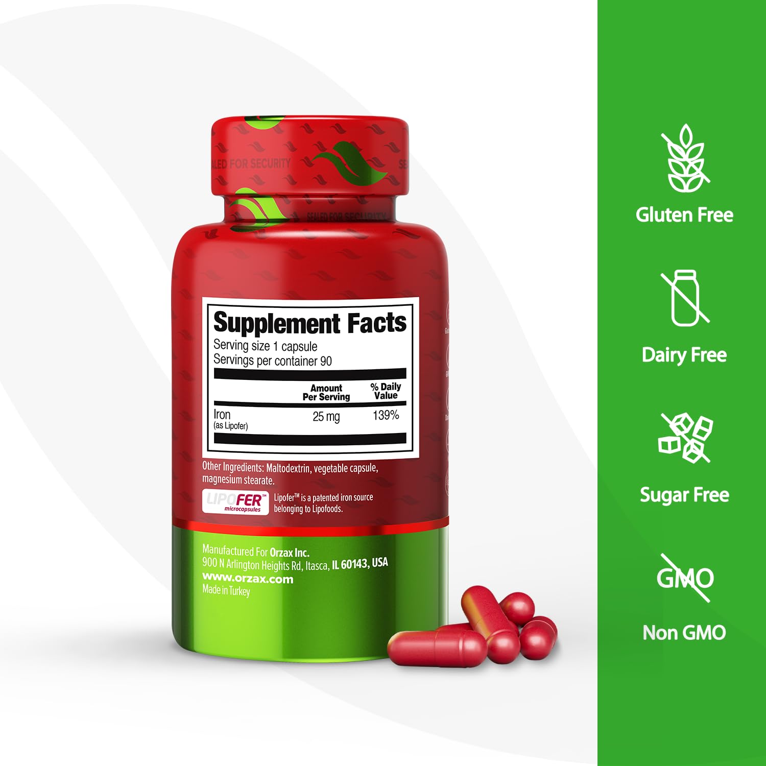 ORZAX Fer Liposomale 25 mg — gélules faciles à avaler pour une routine quotidienne.