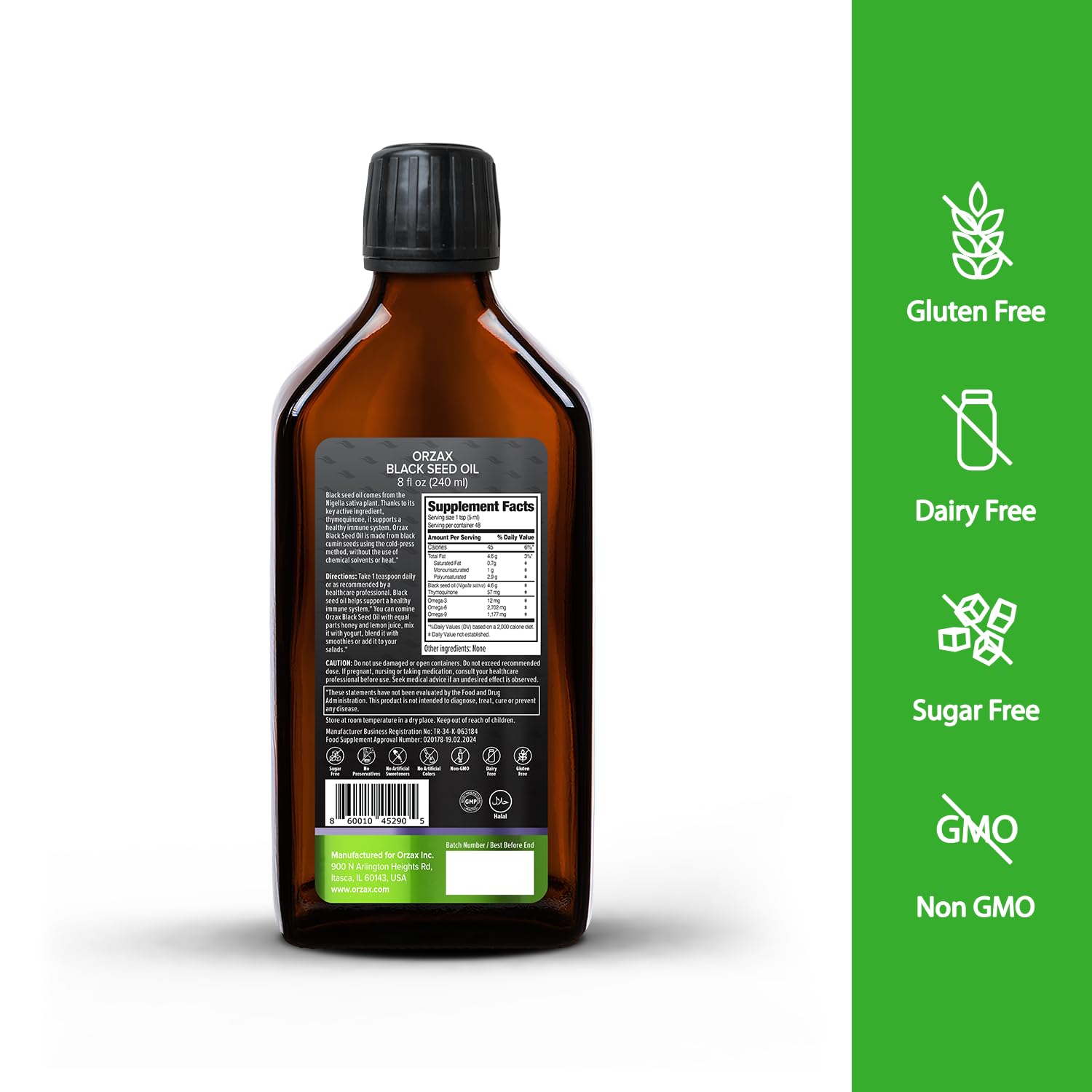 Gouttes ORZAX huile-noire-graines-pipette, dosage précis pour usage quotidien.