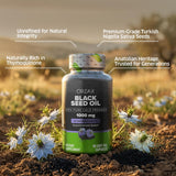 ORZAX huile de graines noires, capsules riches en oméga et nutriments.