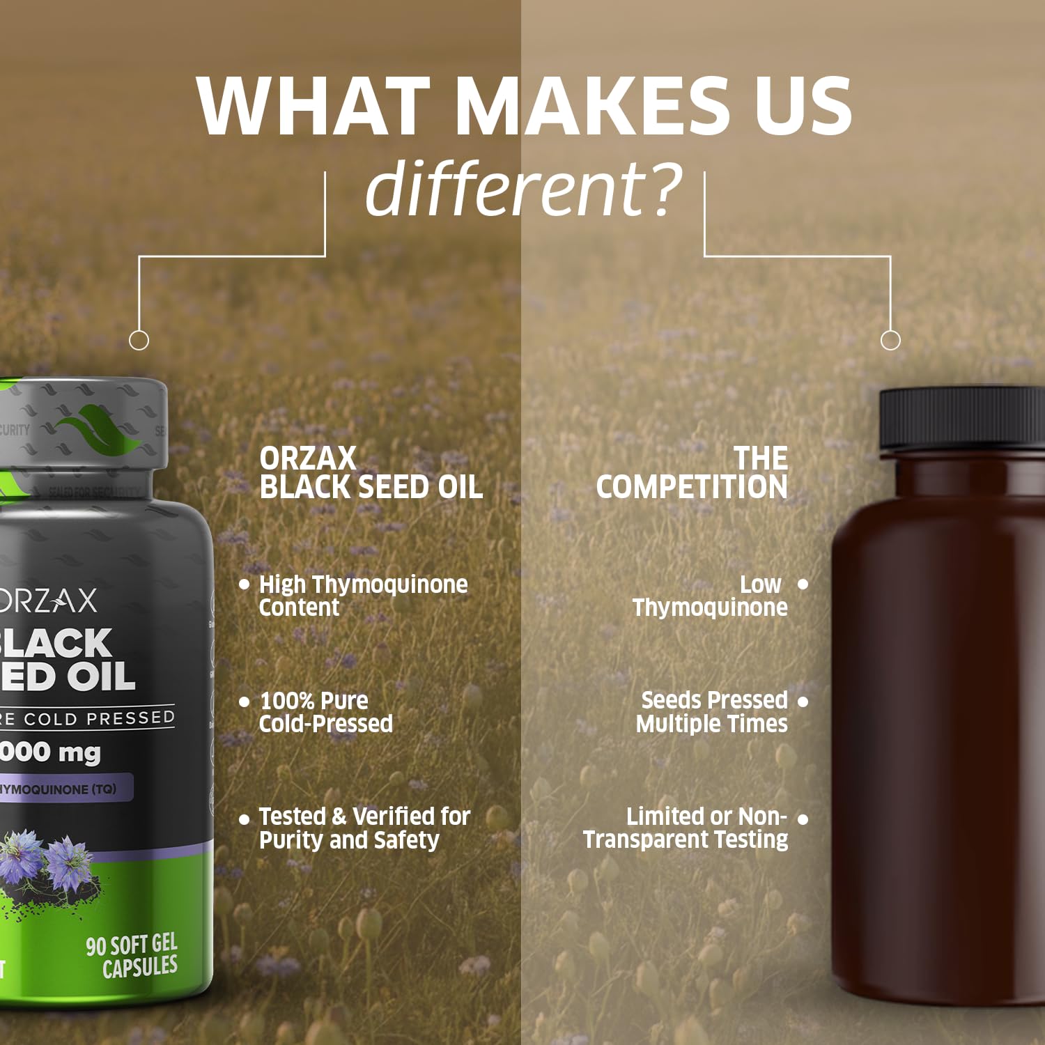 ORZAX huile de graines noires, sans OGM et choix alimentaire inclusif.