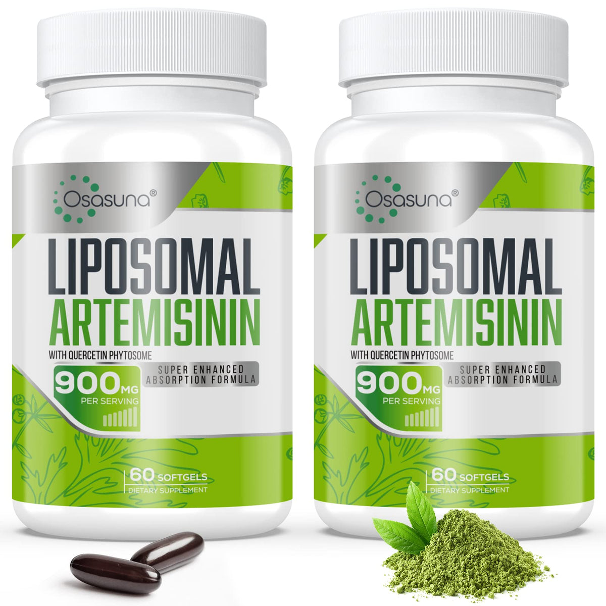 Osasuna artémisinine liposomale, bouteille claire, absorption potentielle améliorée.