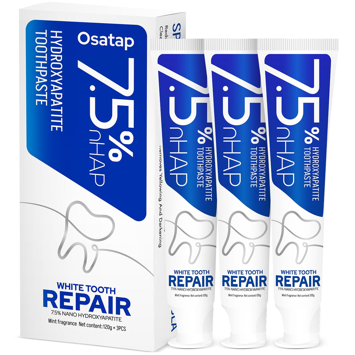 Osatap dentifrice hydroxyapatite 7,5% – brosse quotidienne pour brillance naturelle.