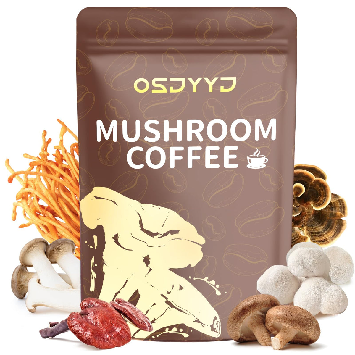 OSJYYJ Café-Champignons organique – emballage attirant et pratique pour démarrer la journée.