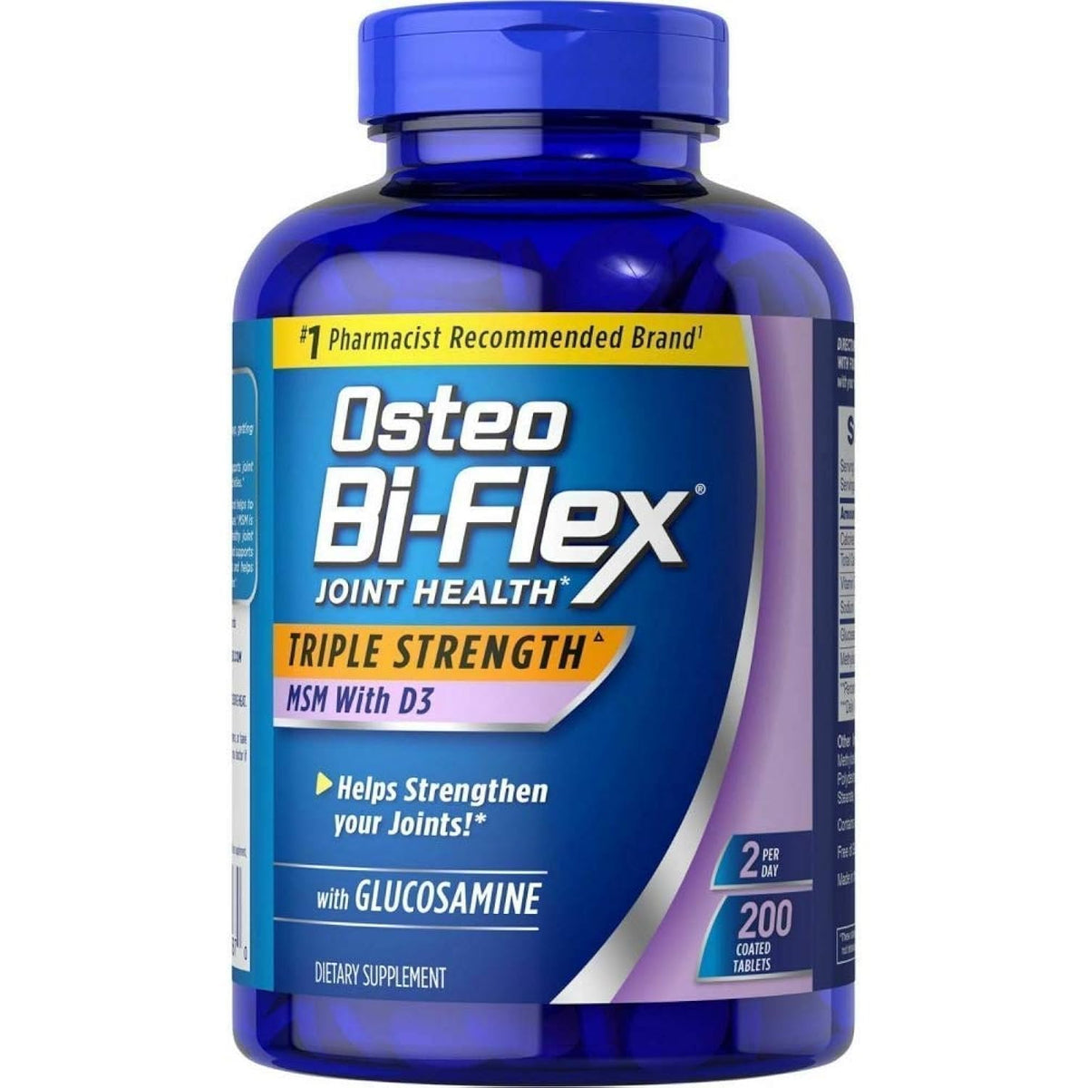 Osteo Bi-Flex : bouteille de glucosamine, MSM et vitamine D3 pour soutien articulaire.