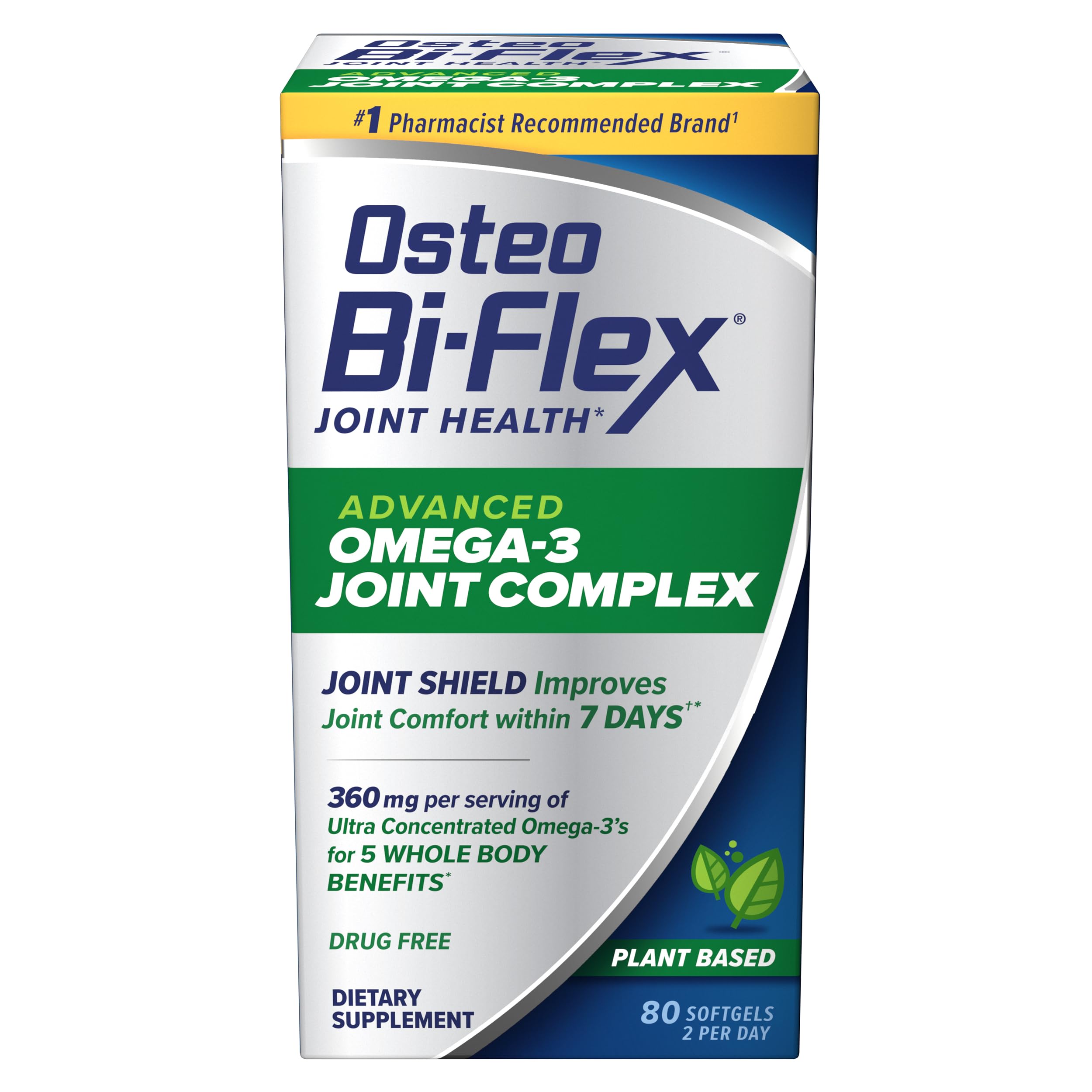 Osteo Bi-Flex Avancé Omega-3 en bouteille soutient les articulations et le mouvement.