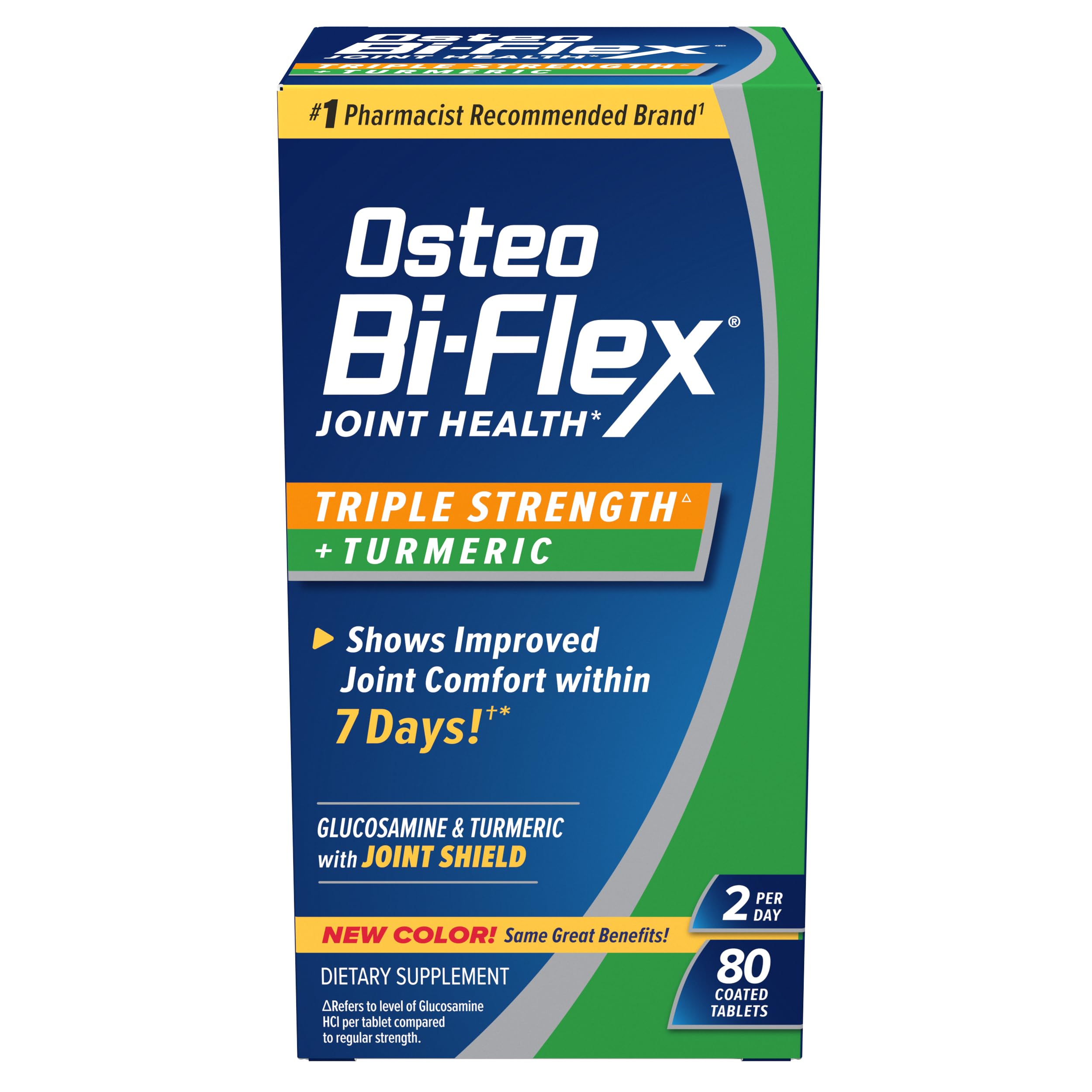 Osteo Bi-Flex: bouteille de 80 comprimés glucosamine et curcumine pour le soutien articulaire.