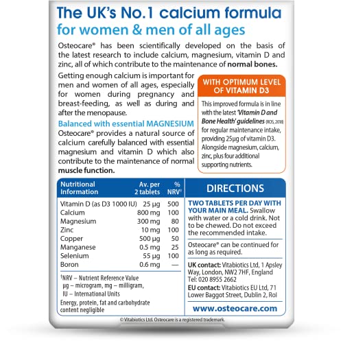 Gélules Osteocare Original illustrant le calcium et la vitamine D3 pour les os.