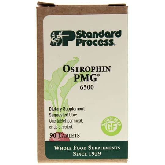 Bouteille Ostrophin PMG de Standard Process, étiquette lisible et dosage pratique.