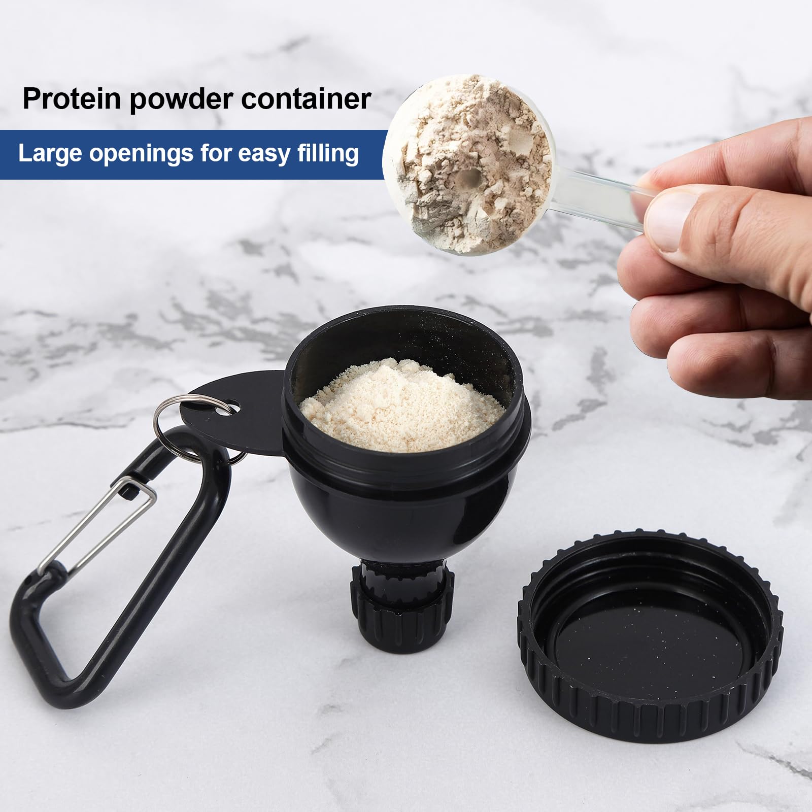 OUMASK Conteneur protéine 50ml noir 2-en-1 et capacité jusqu à 100 ml