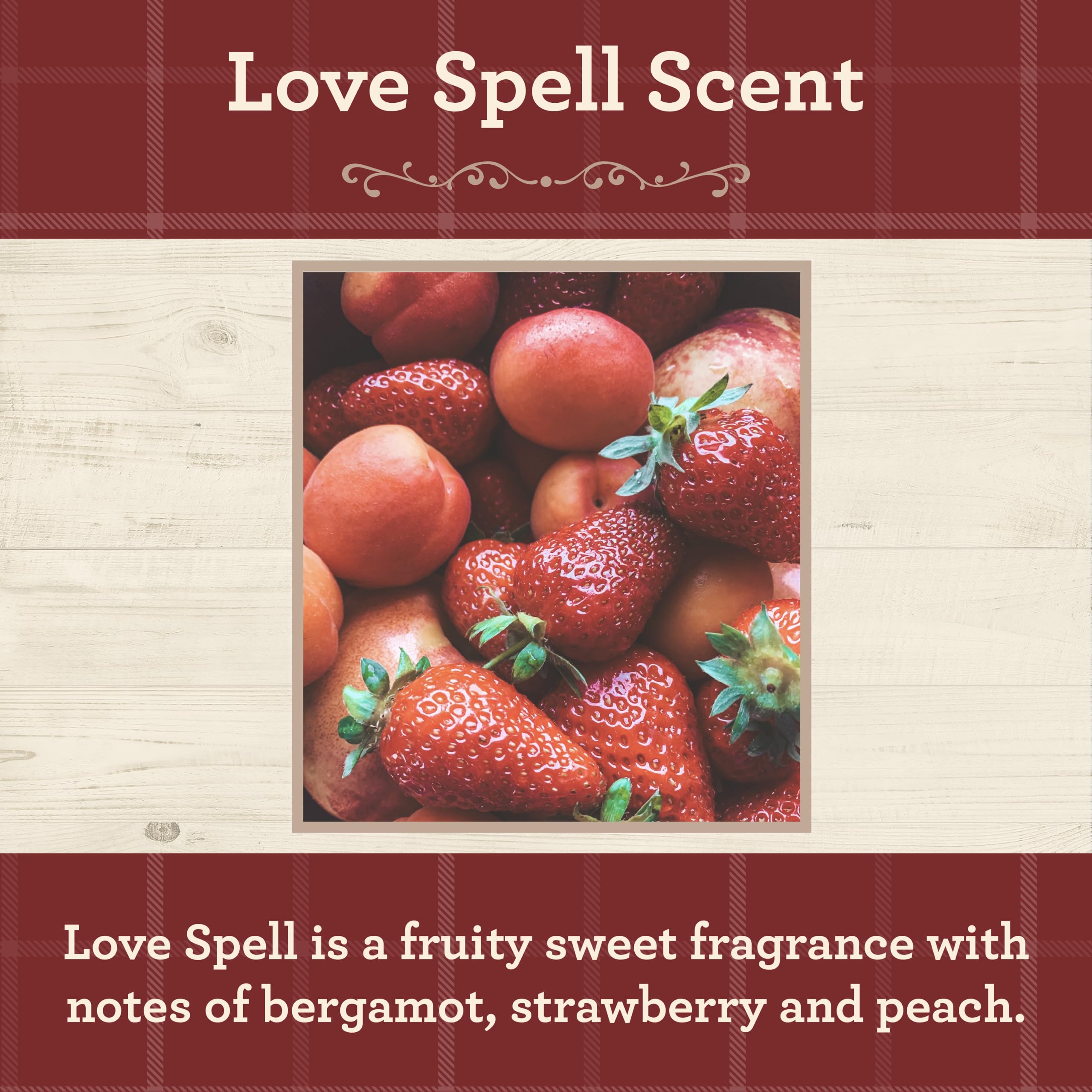 Our Own Candle Company Lovespell étiquette claire sur le flacon pour identification facile.