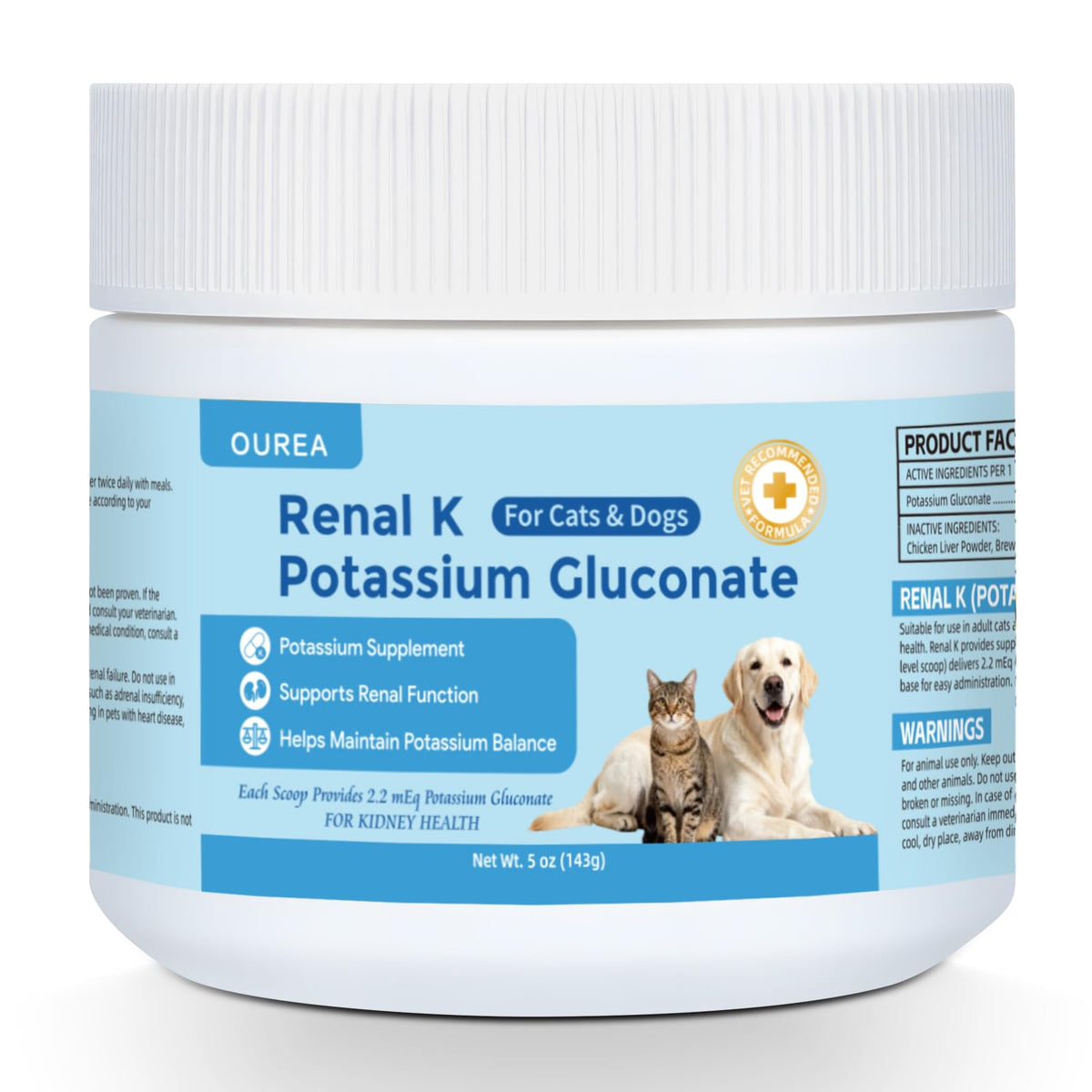 Ourea Renal K poudre-dose prête à être ajoutée à la nourriture pour soutien rénal.