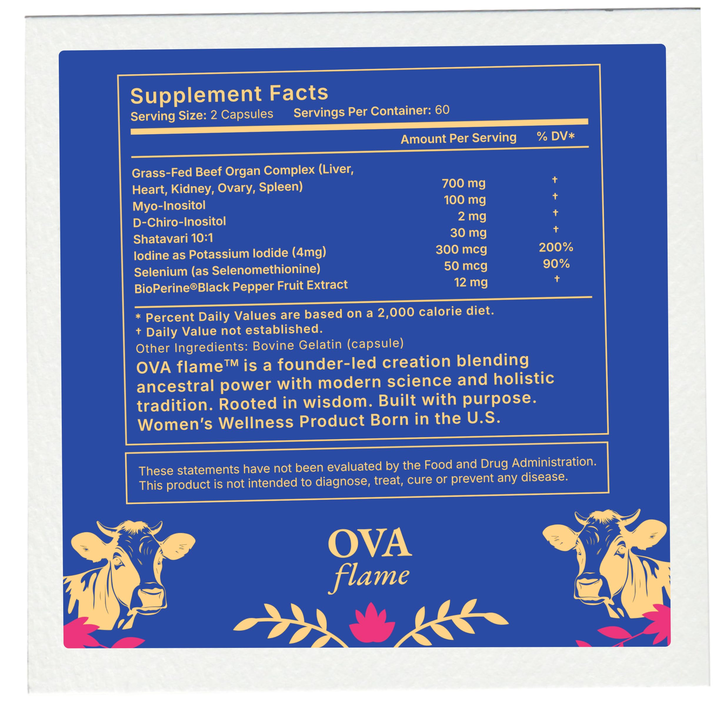 OVA flame: détail des gélules et couleur naturelle, signalant une composition claire.