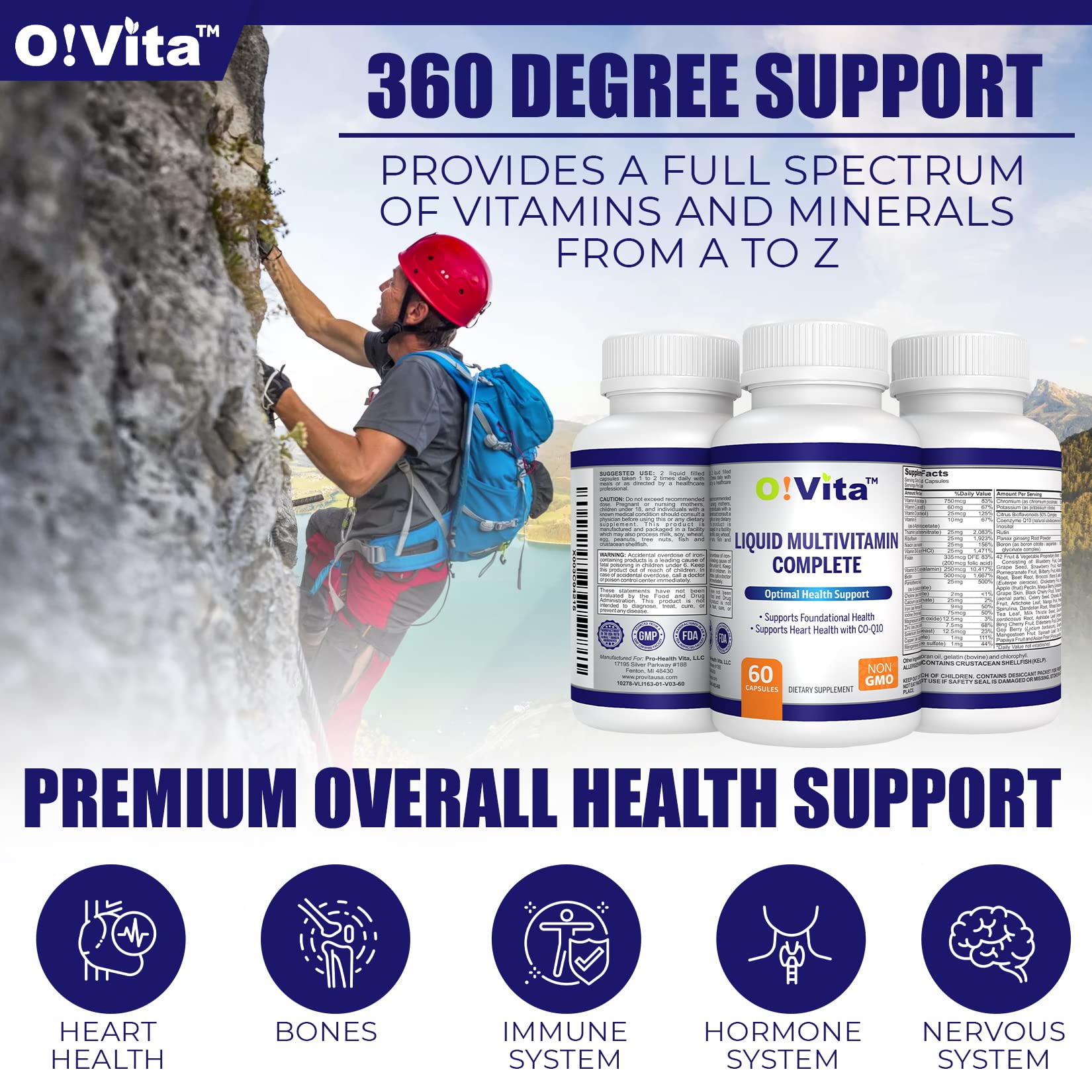 O!VITA Liquid Multivitamin Complete: mélange 42 fruits et légumes pour varier les apports.