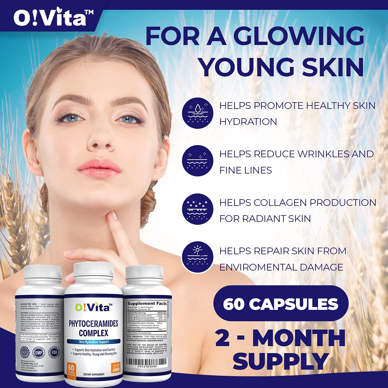 O!VITA Phytoceramides Complex – capsules liquides et absorption rapide suggérée