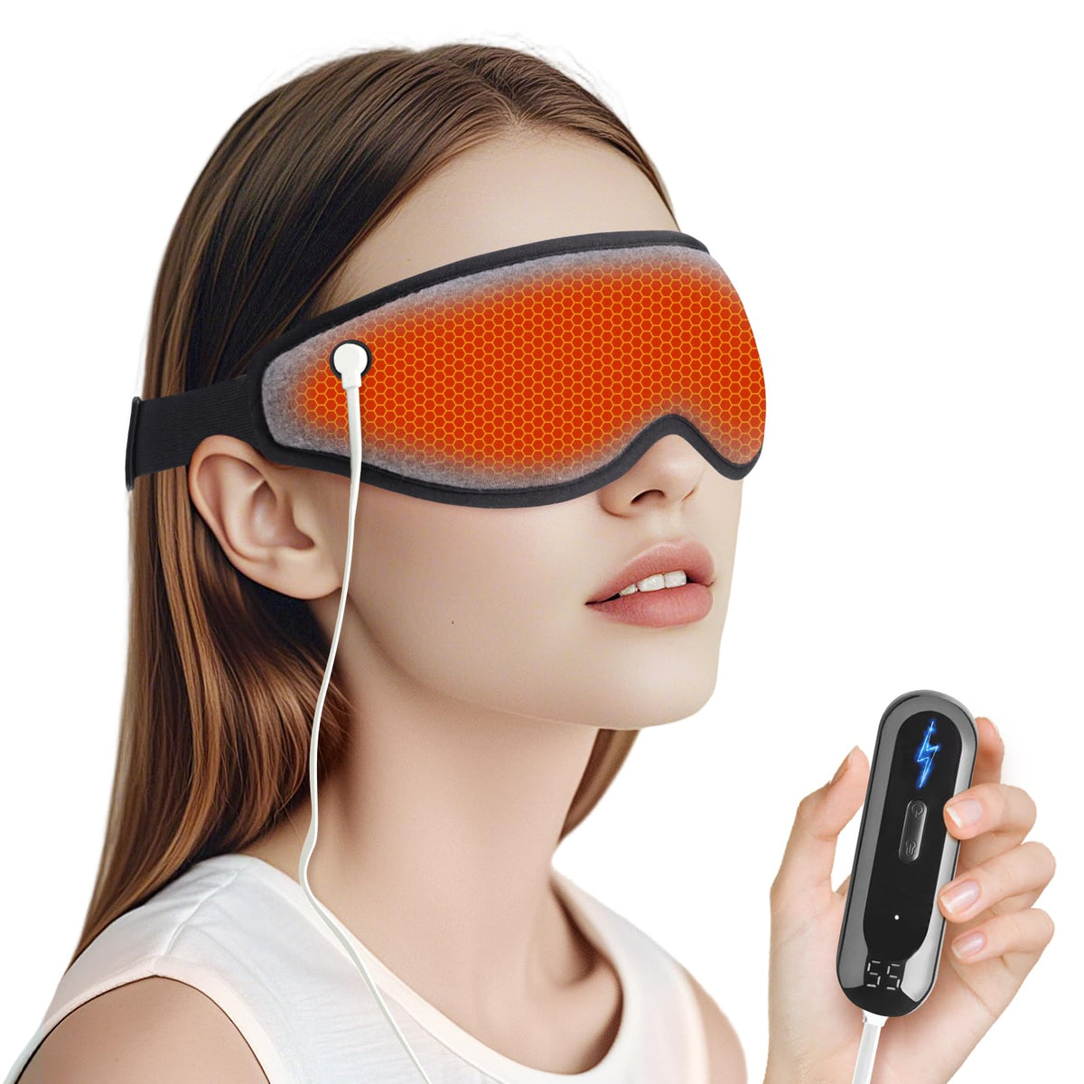 OVVGO masque yeux chauffant avec batterie 2500mAh pour confort durable.
