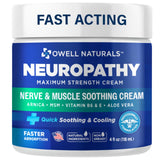 Crème neuropathie d'Owell Naturals en bouteille pour pieds et mains.