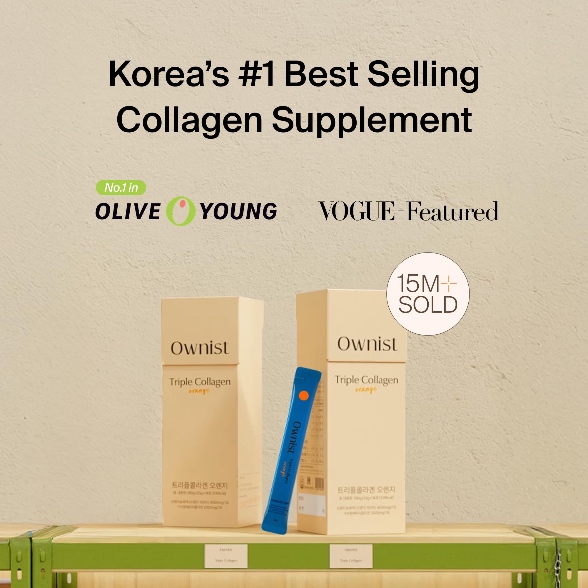 Ownist Triple Collagène Liquide, saveur orange biologique Valencia, goût rafraîchissant pour prise quotidienne.