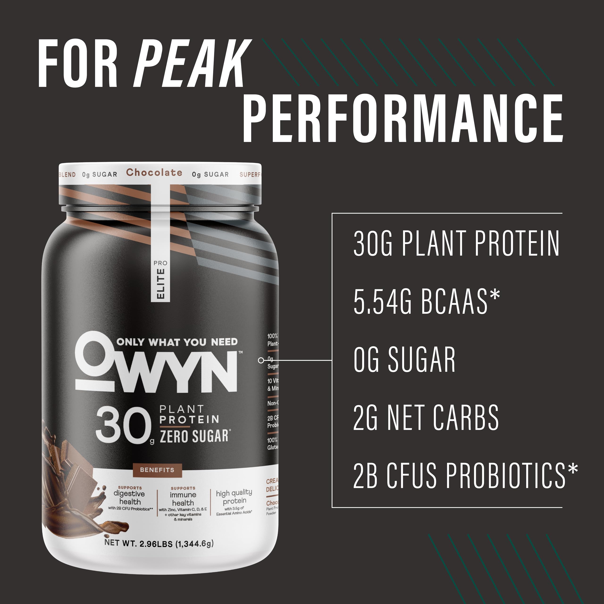OWYN Pro Elite cuillère-mesure poudre vegan, dose précise pour boisson protéinée rapide.