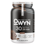 OWYN Pro Elite poudre protéine vegan chocolat noir, zéro sucre, soutien nutritionnel.