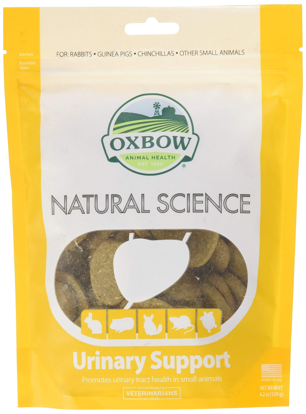 Oxbow Soutien urinaire naturel - bouteille affichant le packaging et soutien potentiel.
