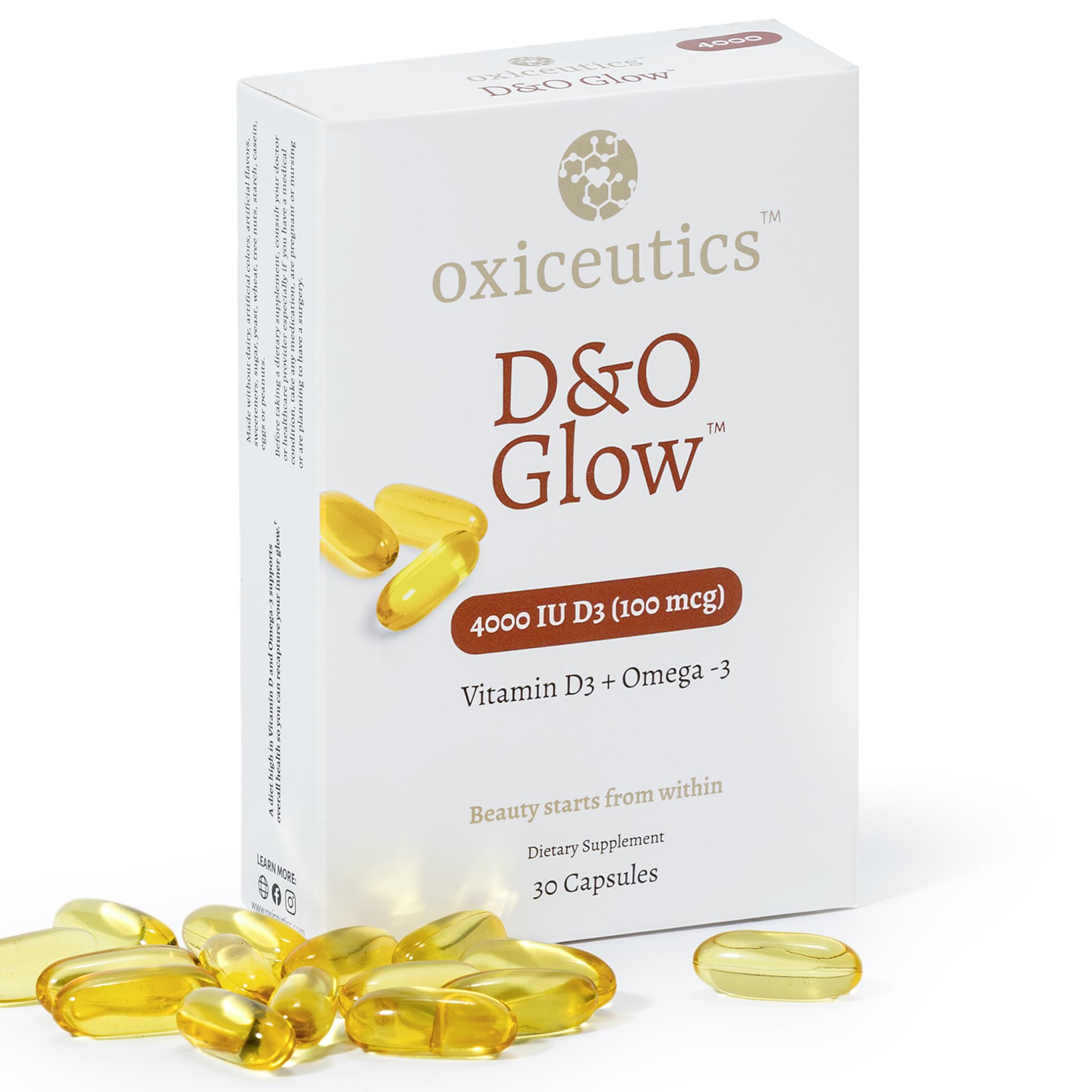 Oxiceutics D&O Glow – capsules citron naturel, hydratation et teint lumineux.
