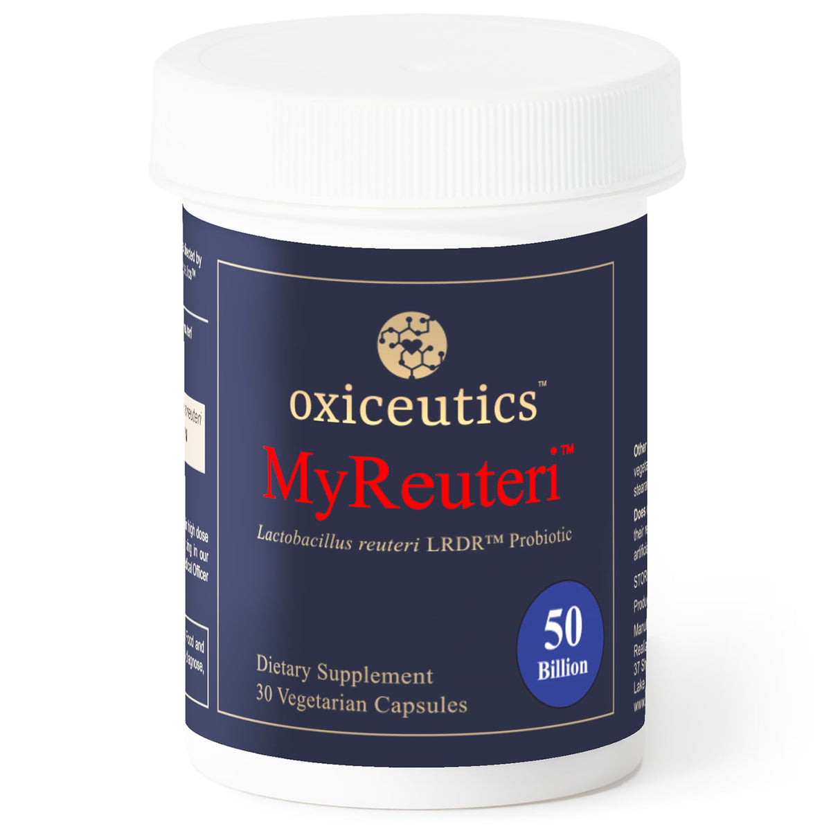 Capsules Oxiceutics MyReuteri: 50 milliards CFU pour un apport probiotique concentré.