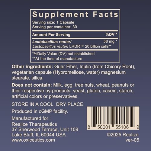 oxiceutics MyReuteri – capsules végétales sans allergènes pour un usage végan.