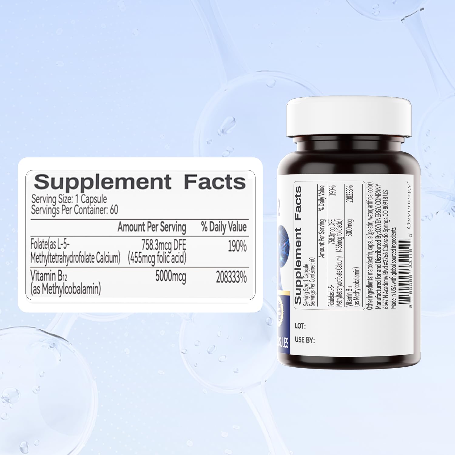 Gélules OxyEnergy B12, textures et couleur des capsules