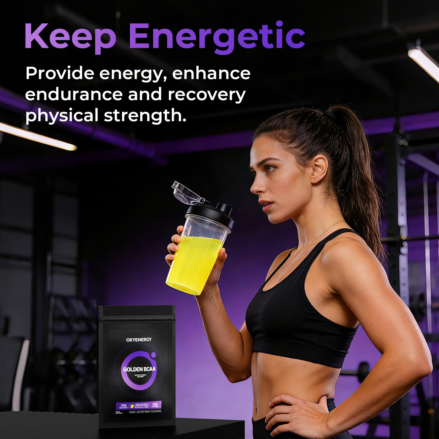 OxyEnergy BCAA Powder, taurine 500 mg, améliore l’endurance et la performance.