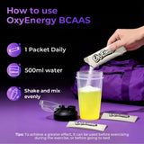 OxyEnergy BCAA Powder prêt à mélanger, avant ou après l’entraînement.