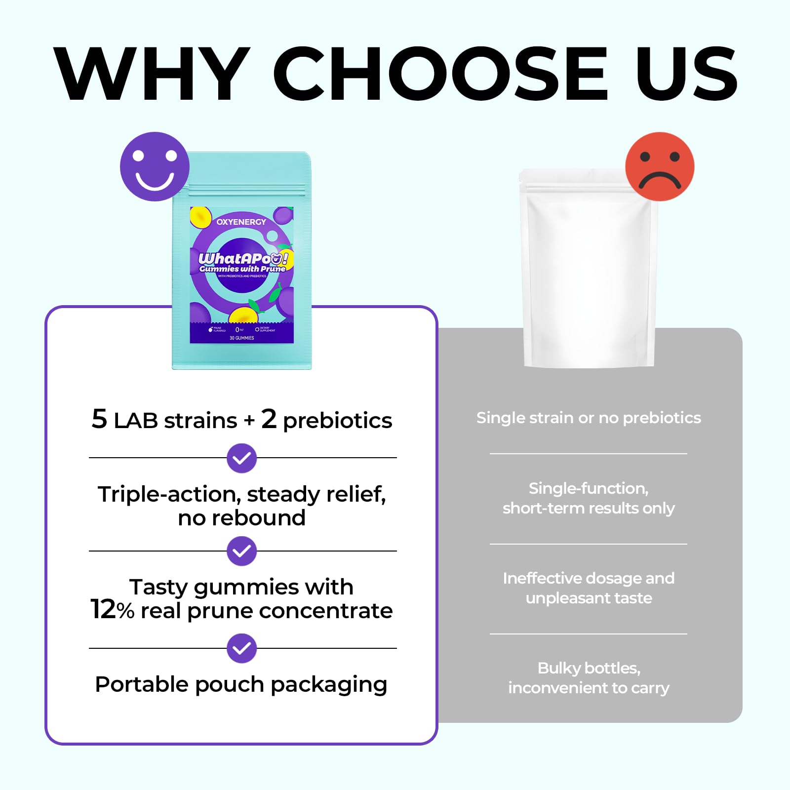 Gomme OxyEnergy prune – texture douce et goût agréable sans effort.