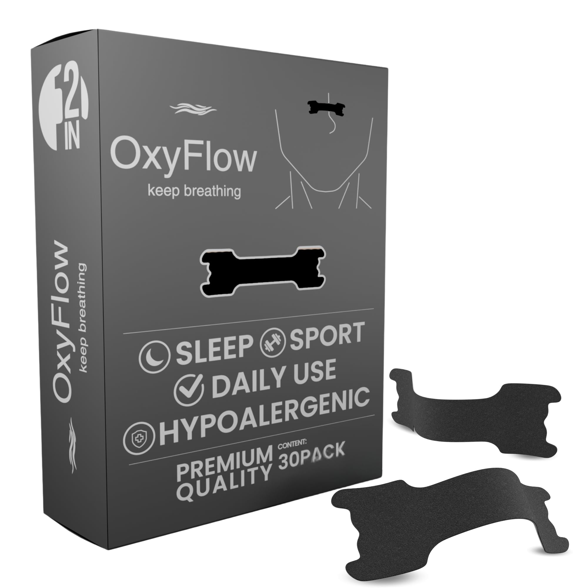 Emballage OxyFlow Model Y, bandes nasales prêtes à l’emploi.