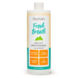 Rince-bouche Oxyfresh menthe fraîche en bouteille, haleine durable et sensation rafraîchissante.