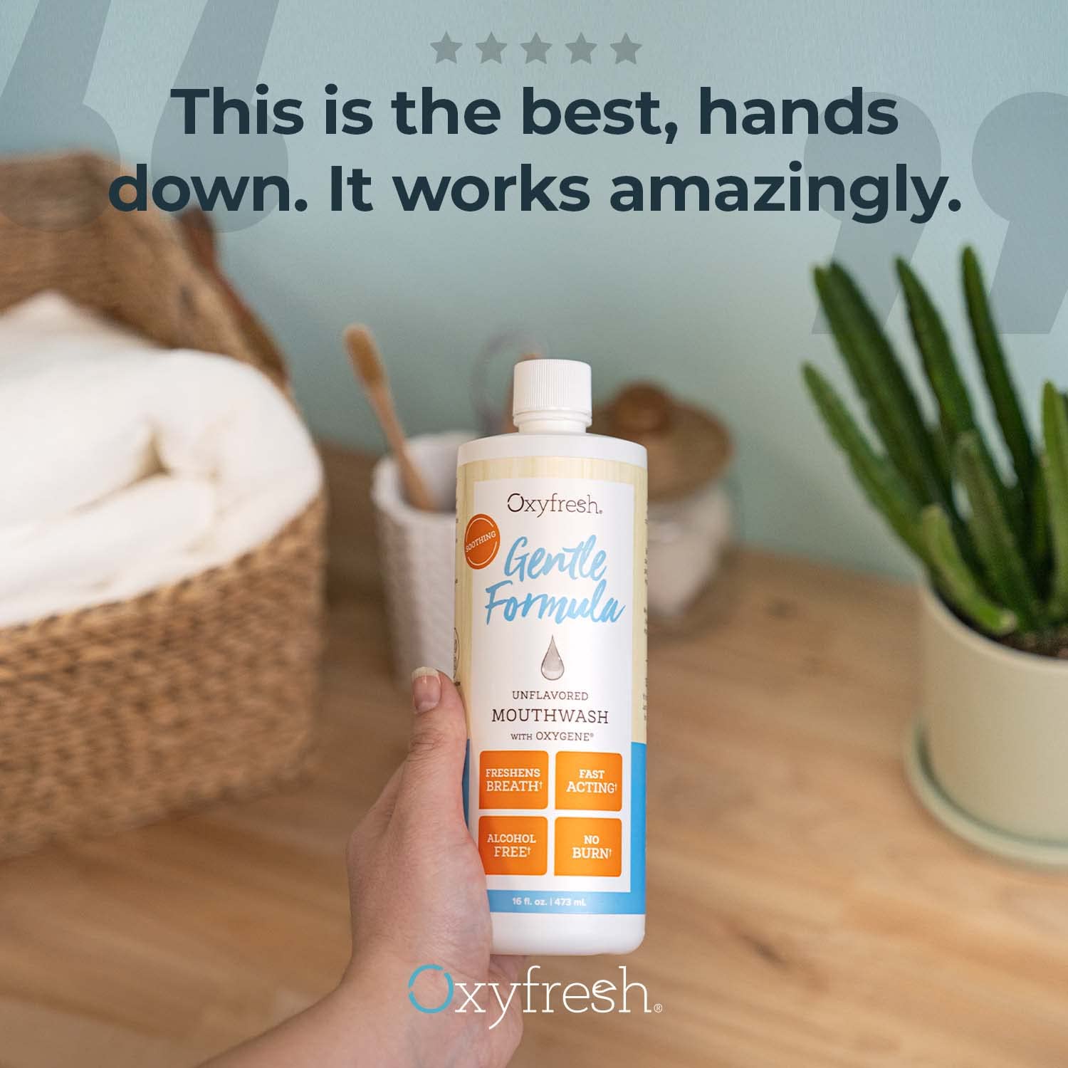 Oxyfresh, bouteille sans arôme, adaptée aux goûts sensibles.