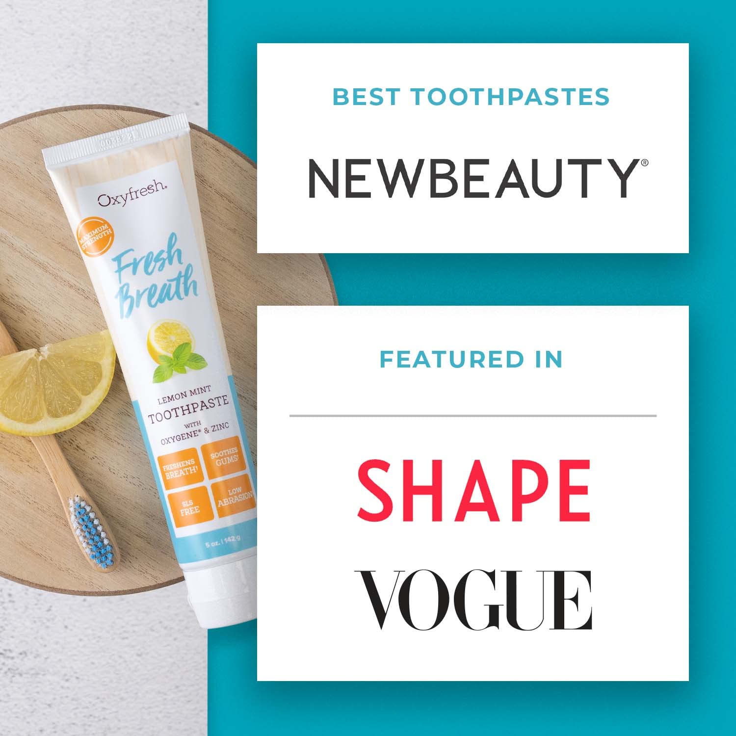 Oxyfresh dentifrice arômes citrus menthe, parfum frais après le brossage.