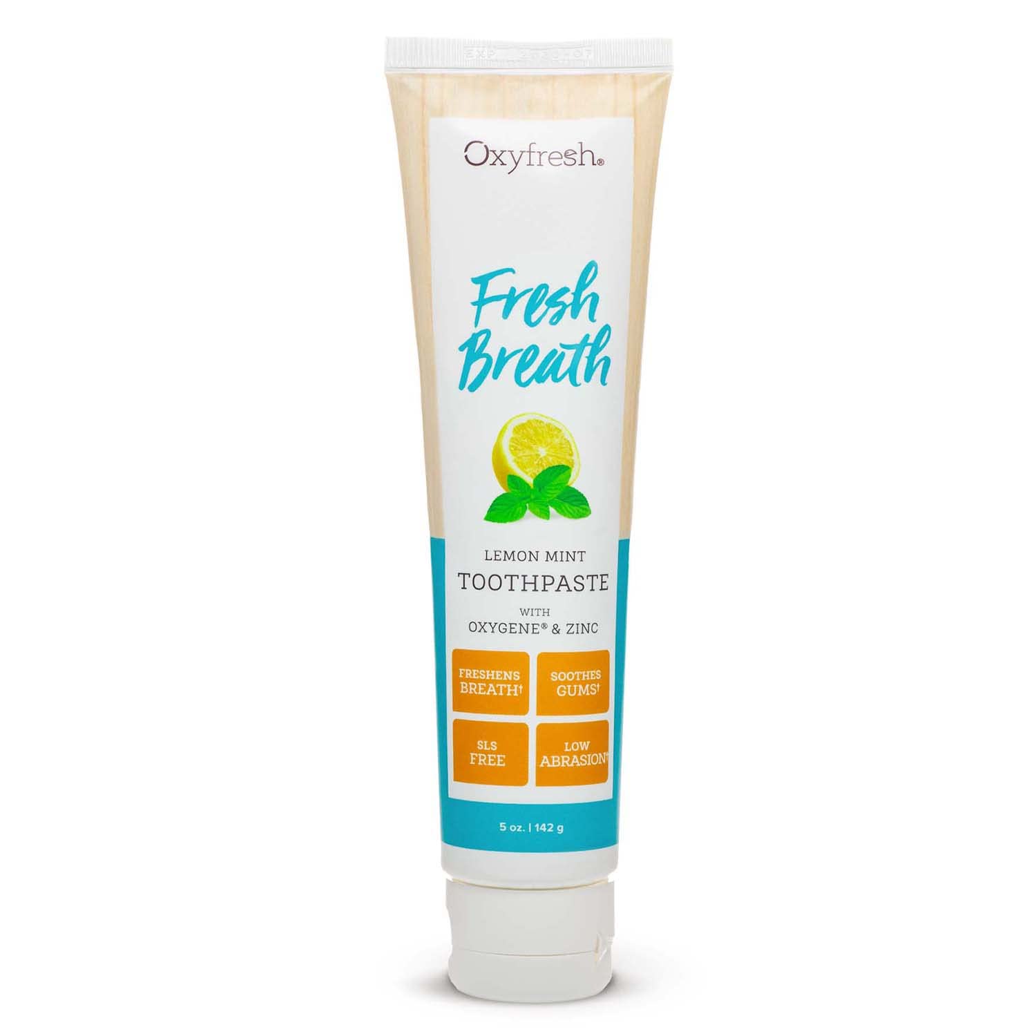 Dentifrice Oxyfresh citron menthe – tube affichant haleine fraîche durable