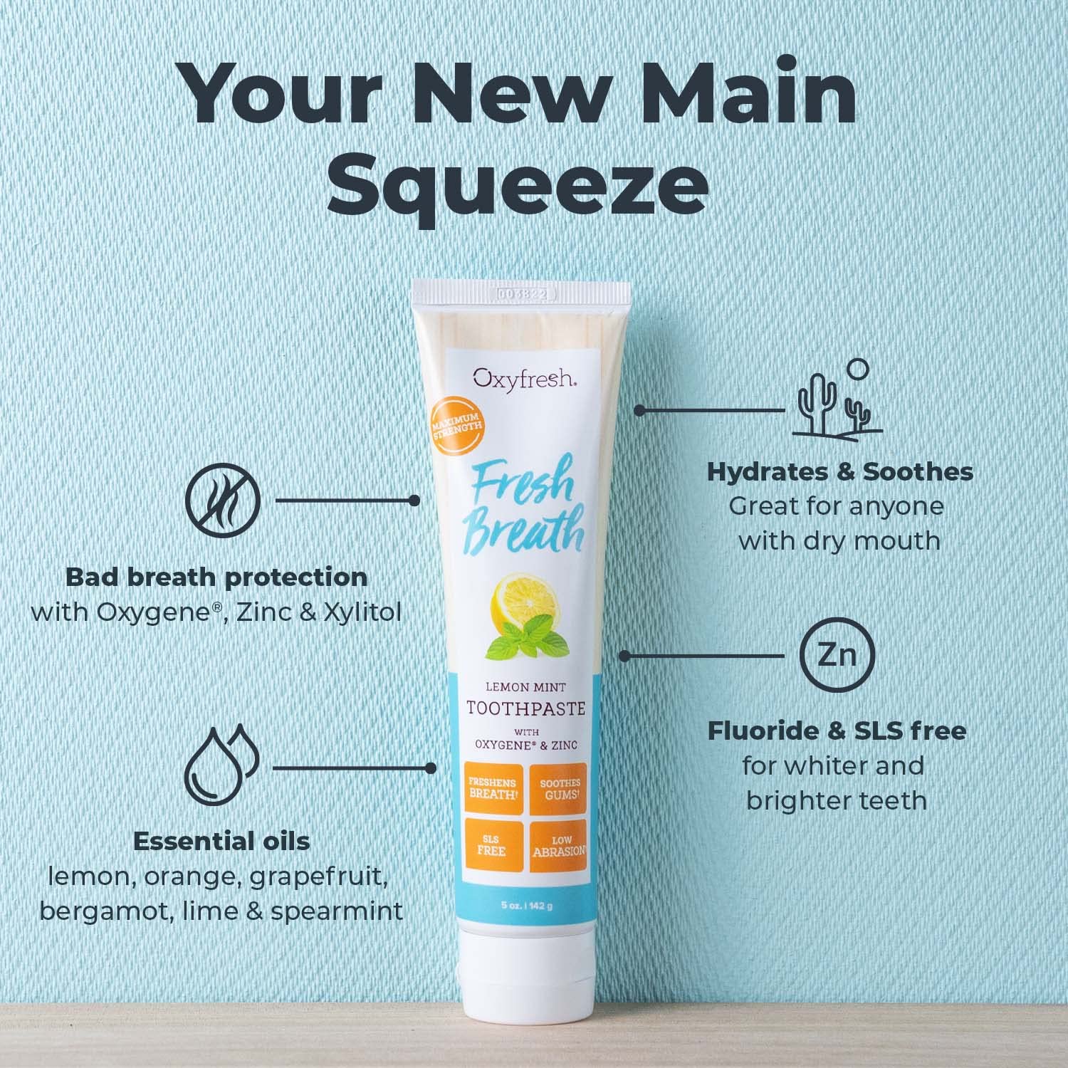 Oxyfresh dentifrice ingrédients huiles essentielles citrouillant pour haleine naturelle.