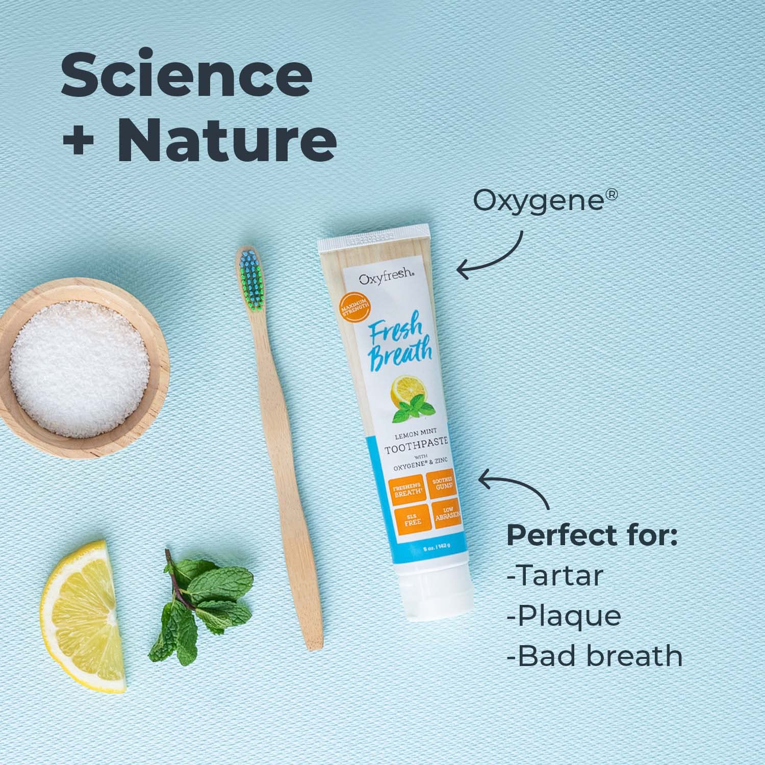 Oxyfresh dentifrice texture faible abrasif, nettoyage en douceur sans rayer l’émail.