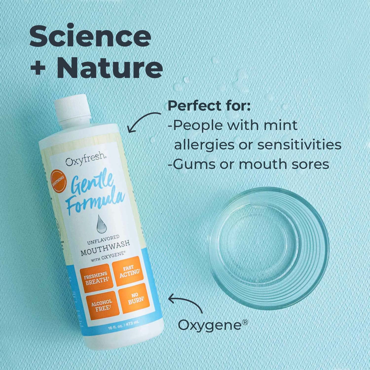 Oxyfresh, flacon sans alcool, soin quotidien des gencives sensibles.