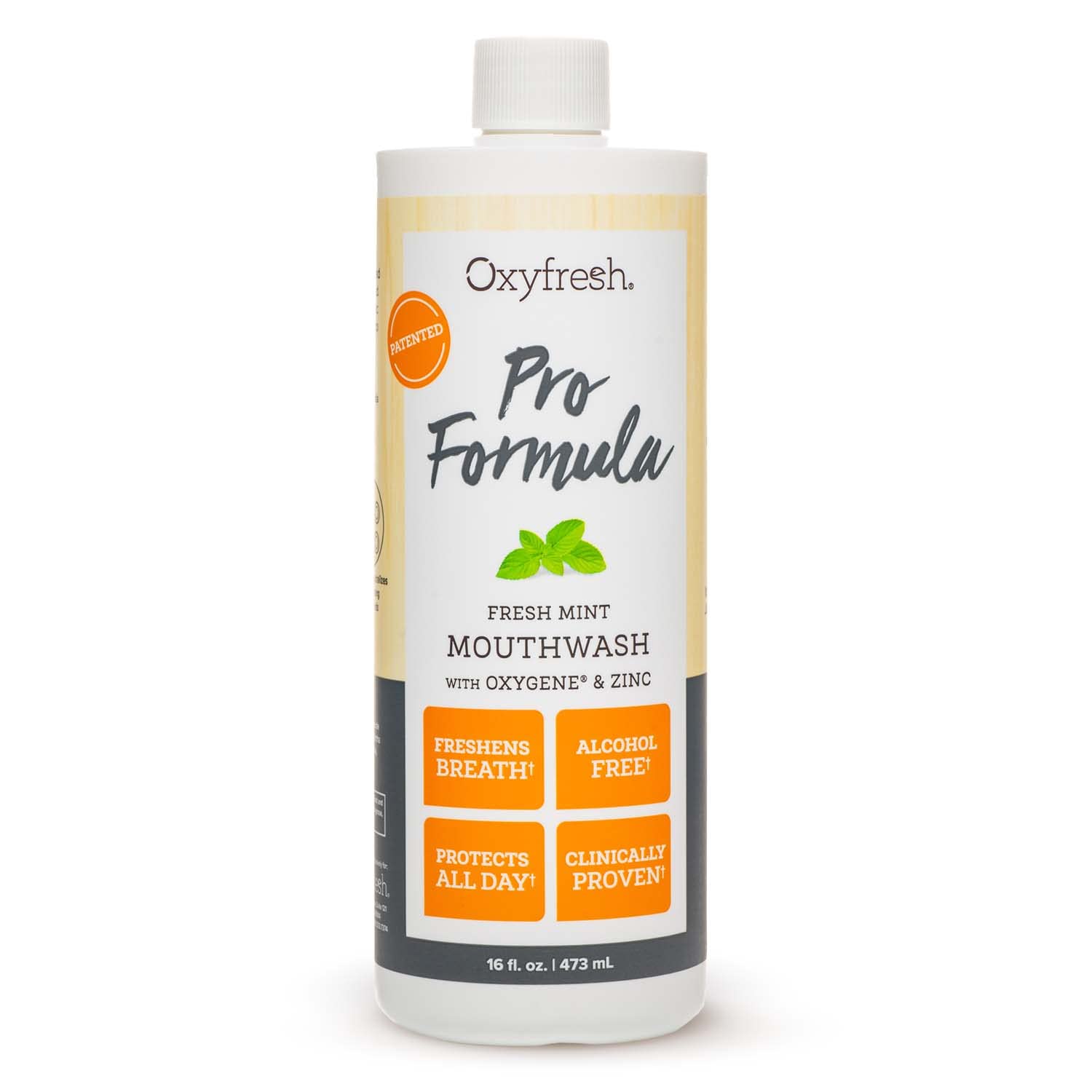 Oxyfresh Pro Formula menthe fraiche – bouteille montrant une fraîcheur durable.
