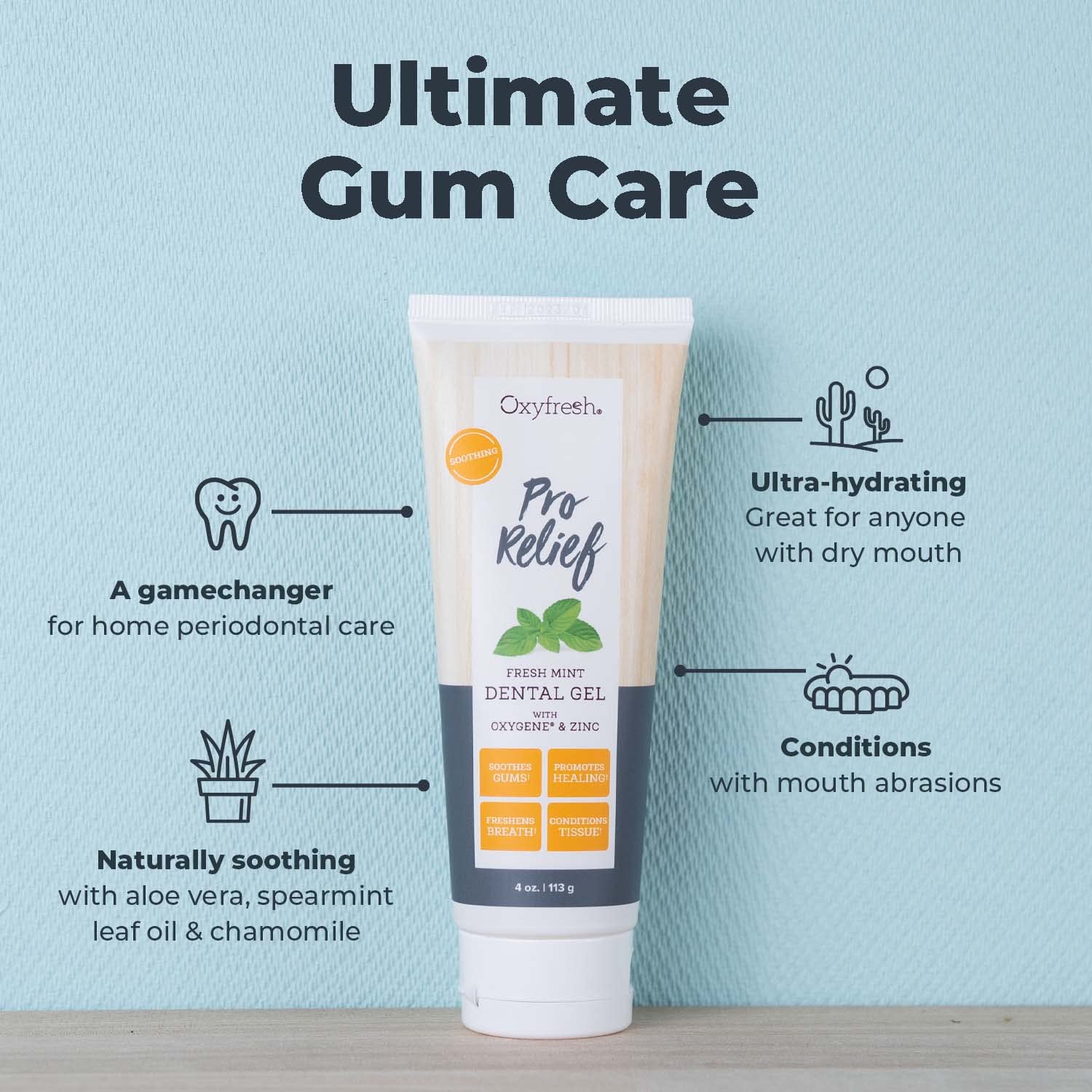 Oxyfresh Pro Relief Gel dentaire – application après visite dentaire pour soulager l'irritation.