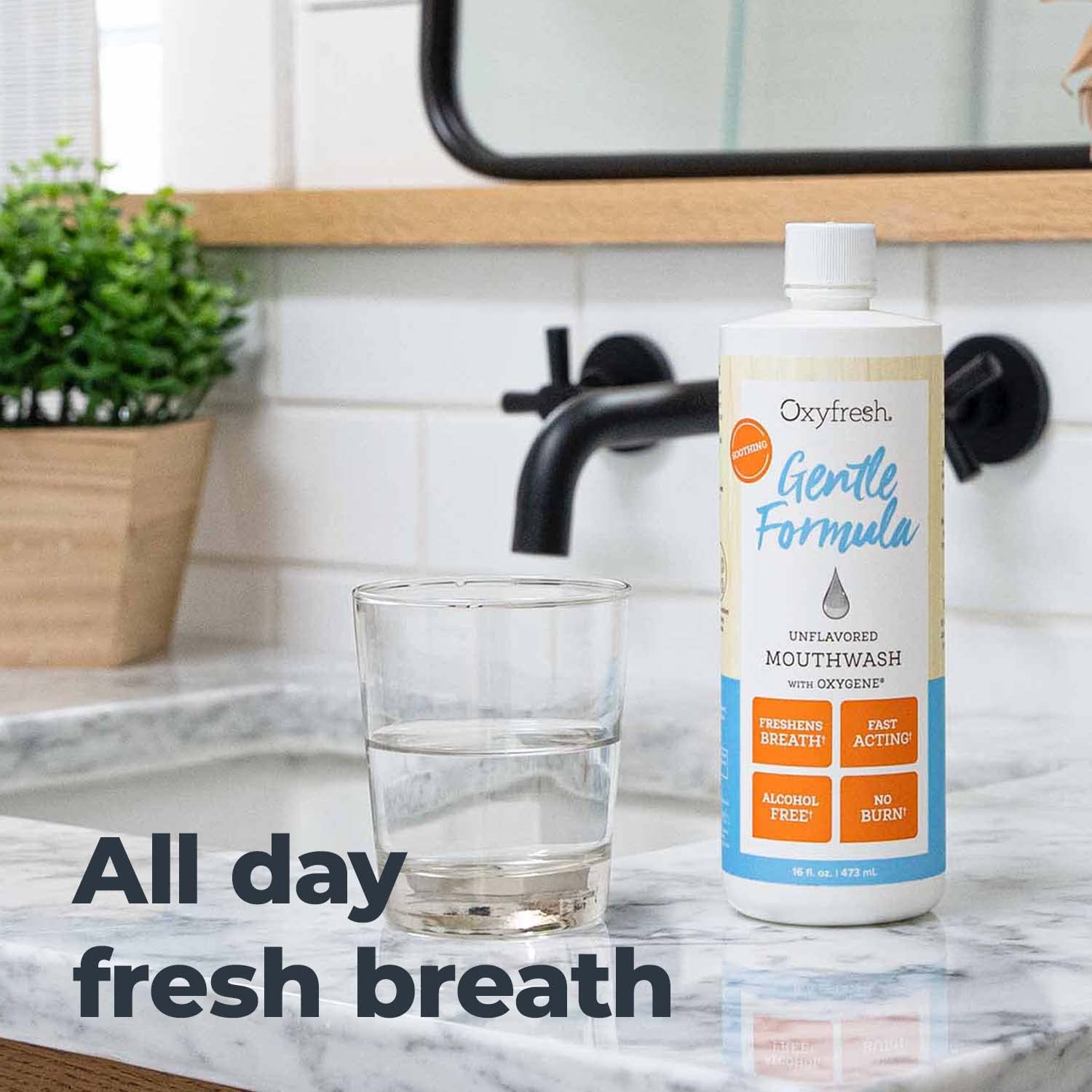 Oxyfresh, protection douce des dents avec flacon pratique.