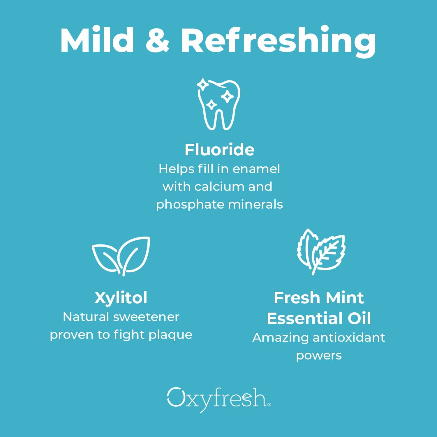 Oxyfresh rince-bouche haleine fraîche durable – image suggérant une utilisation quotidienne