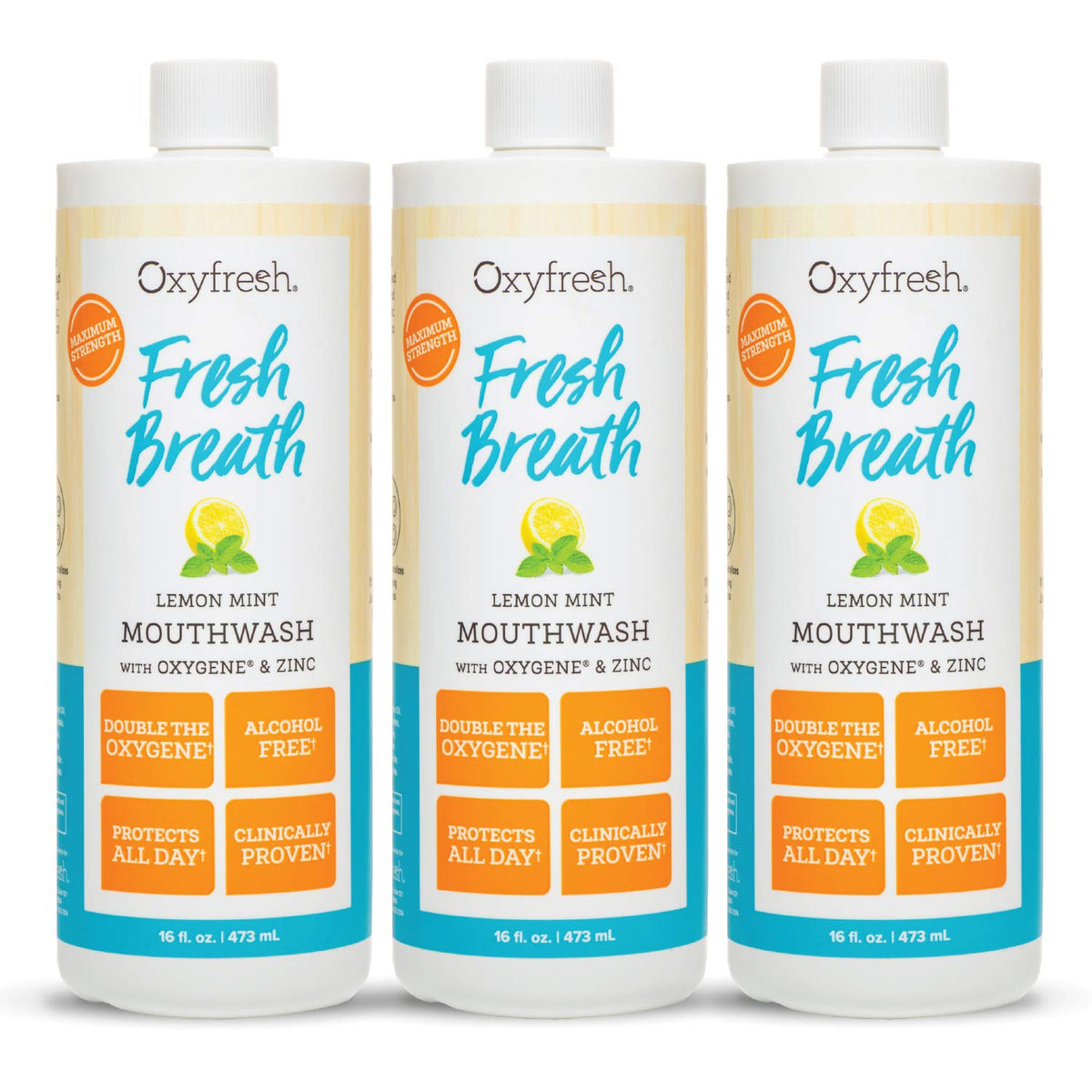 Rince-bouche Oxyfresh Limon-Menthe en flacon pour haleine fraîche au quotidien.