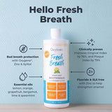 Étiquette du rince-bouche Oxyfresh Limon-Menthe indiquant les détails sans fluorure.