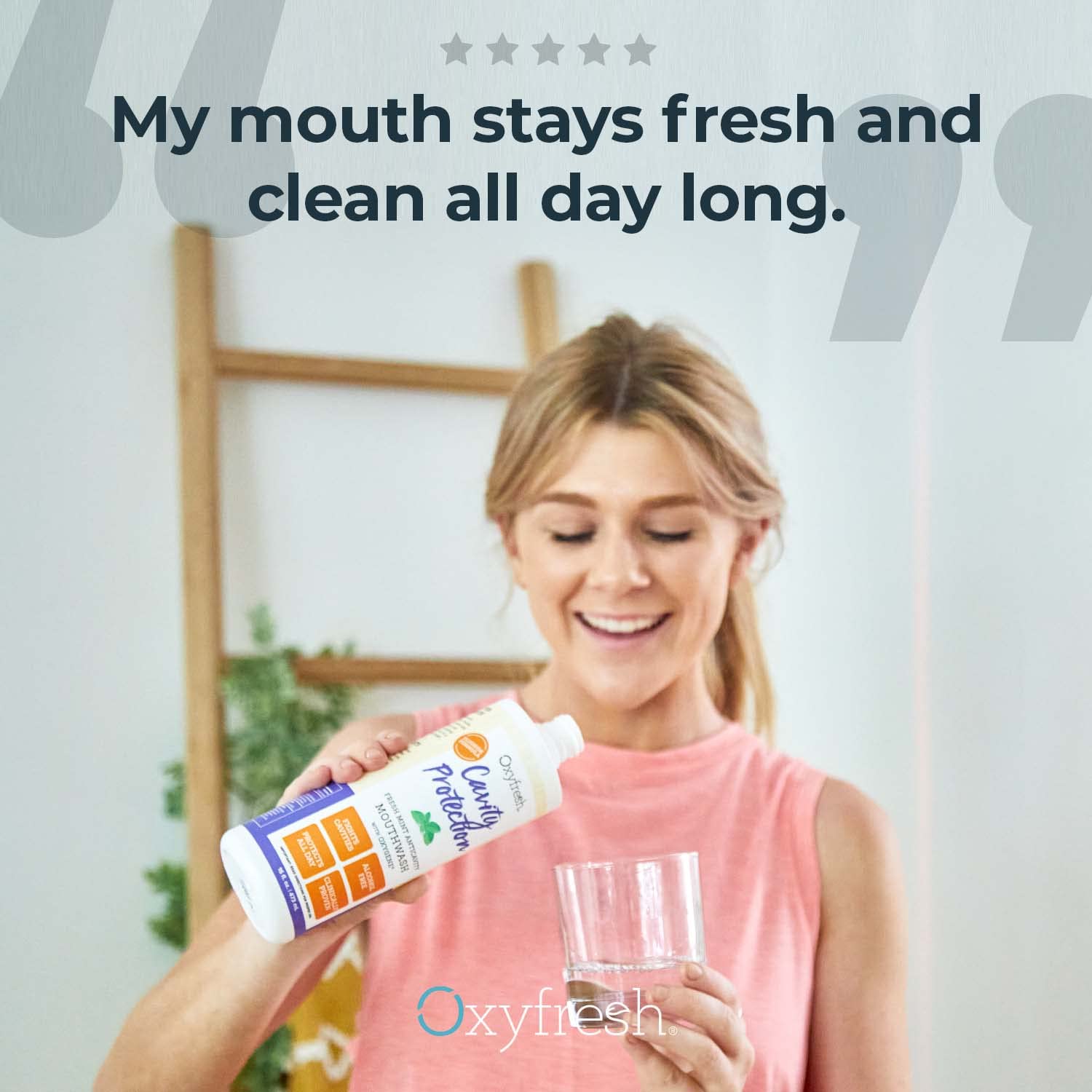 Oxyfresh rince-bouche non-teintant – etiquette claire sans taches