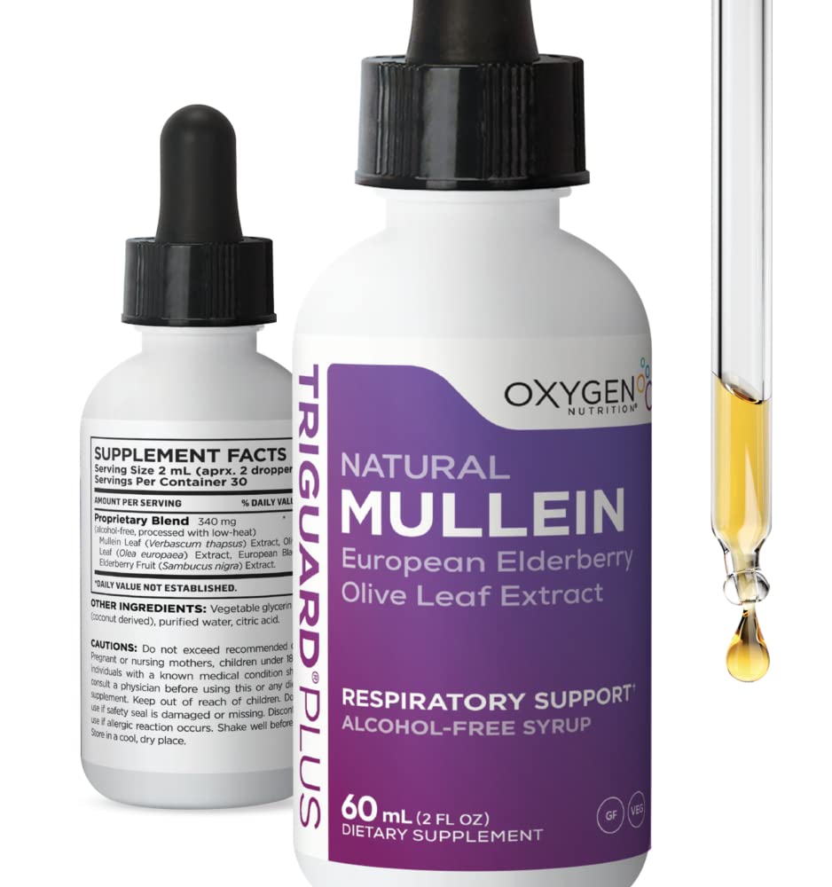 TriGuard MULLEIN Plus d'Oxygen Nutrition, bouteille de 60 ml pour dosage quotidien.
