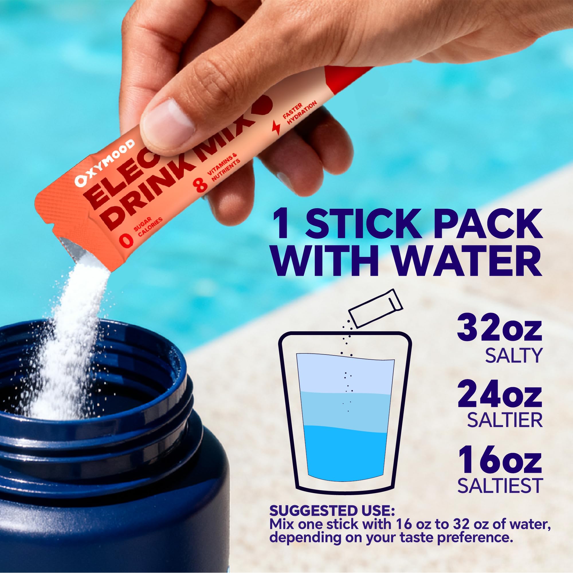 OXYMOOD prête à ouvrir le sachet pour une hydratation rapide pendant l'entraînement.